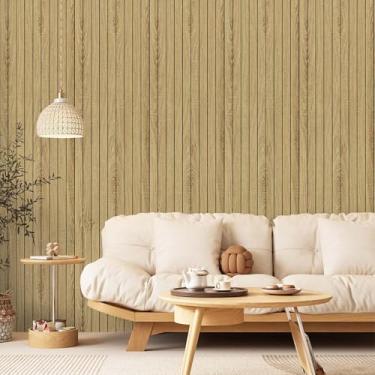 Imagem de LXCREAT Painéis de parede de ripas de madeira descascam e colam, painéis de parede de ripas 3D marrons 39,9 cm x 299,7 cm