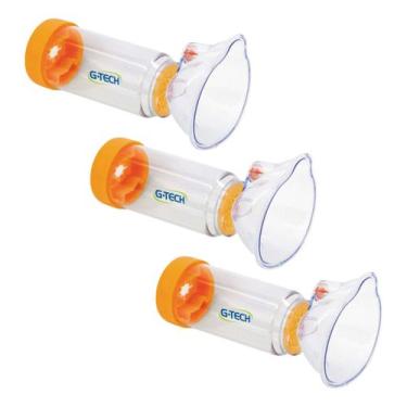Imagem de Espaçador Inalador Aerosol Medicamentos Gtech Kit Com 3 Uni Laranja-cl