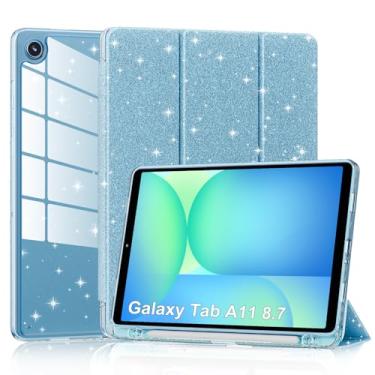 Imagem de Lainergie Capa para Samsung Galaxy Tab A11 8,7 polegadas 2025 (Modelo: SM-X130/X133/X135), linda capa brilhante à prova de choque com parte traseira transparente brilhante e suporte para lápis para
