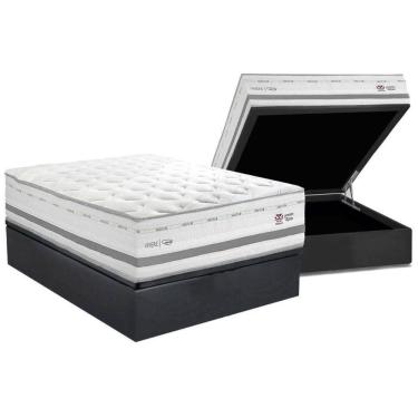 Imagem de Cama Box Baú Casal: Colchão C- Vibro Massagem Herval Maxspring C1756 + Base Crc Suede Gray (138x188)
