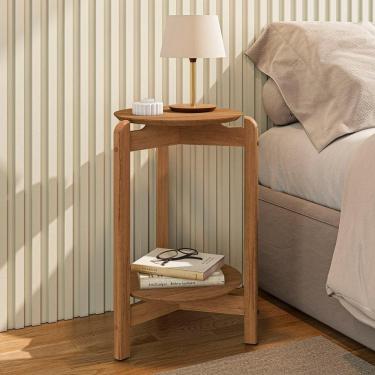 Imagem de Mesa Lateral Sala Lizz Com Pés De Madeira Maciça Cedro