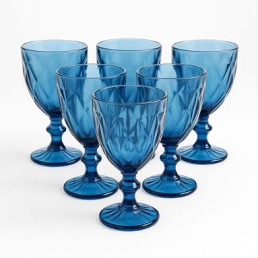 Imagem de Genérico Conjunto 6 Taças de Vidro Azul para Vinho, 330ml, Design Retrô, Estilo Clássico, Listrado Em Relevo, Tamanho Padrão, Reutilizável