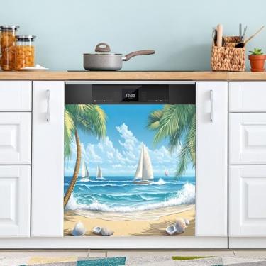 Imagem de SEHANY Capa magnética de máquina de lavar louça, estrela do mar, mar, praia, adesivos magnéticos decorativos antiarranhões para painel de geladeira e lava-louças, decoração personalizada de cozinha