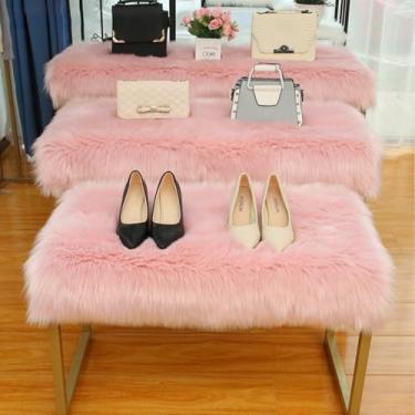 Imagem de Caminho de mesa de pelúcia de pele sintética tapete de pele de carneiro peludo decorativo para sala de estar tapetes macios decoração de janela de casa de luxo rosa 51 x 122 cm