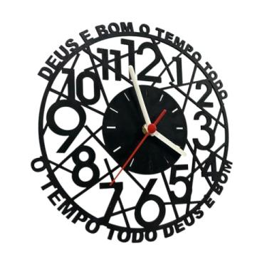 Imagem de Relógio de Parede Moderno Deus é Bom o Tempo Todo MDF Decoração Sala Quarto Cozinha Lazer (Preto,Deus Geometria)