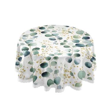 Imagem de SEHANY Toalha de mesa redonda com folhas verdes pastorais, 152 cm, tecido lavável sem rugas, toalha de mesa redonda com renda decorativa para restaurante, casamento, acampamento, festa Fiesta Cinco de