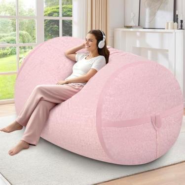 Imagem de HABUTWAY Cadeira de pufe de 1,8 m, cadeiras gigantes BeanBag com enchimento de espuma de memória, poltrona de veludo ultramacio com alça portátil e capa removível, sofá confortável para sala de estar