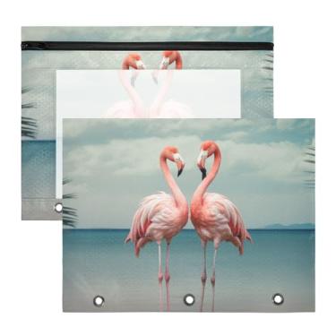 Imagem de Blueangle Bolsa para lápis flamingos rosa tropical para fichário de 3 anéis, 2 pacotes de fichário com bolsa transparente para documentos com zíper para escritório (788)