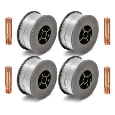 Imagem de Kit - 4 Arame Solda Mig S/ Gás 0,8mm 1kg + 4 Bicos De Contato 0,8mm 15