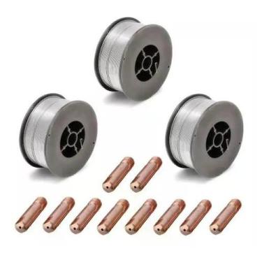 Imagem de Kit 3 Arames Solda Mig Revestido Uso Sem Gás 0,8mm E71T-SG Rolo 1kg - 