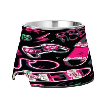 Imagem de Blueangle Tigelas elevadas para cães com aço inoxidável – Prato antiderrapante de 2,3 xícaras para animais de estimação de alta capacidade para saúde da coluna vertebral e design de skates rosa (137)