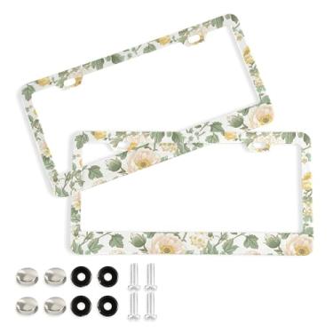 Imagem de SEHANY Molduras de placa de licença de flores florais coloridas, capas de moldura de placa de carro de alumínio à prova de ferrugem com orifícios elípticos e parafusos serve para veículos padrão dos