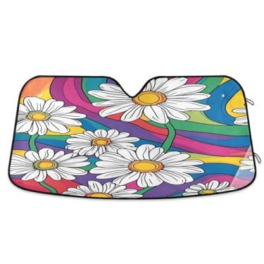 Imagem de ATTX Para-brisas de carro Margarida branca 144.8 cm x 80.0 cm Escudo solar universal com proteção UV, persiana de janela frontal automática dobrável para Sedans SUVs caminhões #408