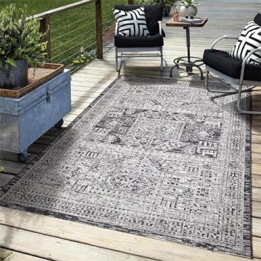 Imagem de Tapete para ambientes externos 3x5 cinza à prova d'água, tapete externo para deck ou pátio, 20 x 25 cm, tapetes misturados para uso ao ar livre, varanda frontal com suporte de borracha, tapete lavável