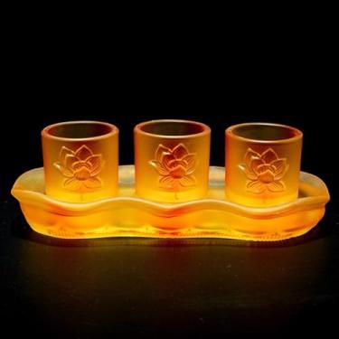 Imagem de FENNYYAR 3 peças com base de esmalte colorido oferecendo copo de água buda Deus da riqueza, 4 cm 4 cm, copo de água benta frontal de Buda doméstico