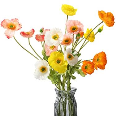 Imagem de 5 peças de flores artificiais de papoula falsa, papoula, primavera, flores, toque real, flores para casa, cozinha, decoração de casamento, arranjo, floral, mesa, centro, buquê de vaso (cores mistas)