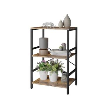 Imagem de Whitmor Estante de livros de 3 níveis – pequena estante industrial, estojo de metal organizador de livros para CD/filme/livro, estantes para quarto, escritório, sala de estar, marrom