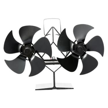 Imagem de XLWLLNJ Ventilador de fogão a lenha preto com duas cabeças, alimentado por calor, para lareiras e queimadores de toras. Ventilador térmico com ampla faixa de, 5 Lâminas