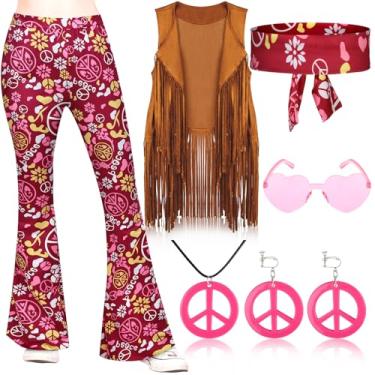Imagem de Jenaai Conjunto de 7 peças de roupas hippie para meninas dos anos 60 e 70 anos 60, conjunto de acessórios, Conforme mostrado nas imagens, XX-Large