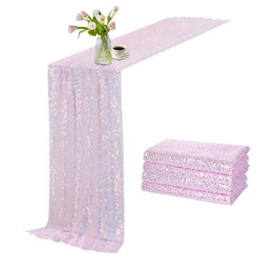 Imagem de Caminho de mesa de lantejoulas rosa iridescente 63 x 300 cm elegante corredor de mesa para casamento, festa de aniversário, pacote com 4