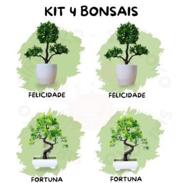 Imagem de Genérico, Kit 4 Árvores Artificiais Bonsais Decorativos – Modelos Fortuna e Felicidade