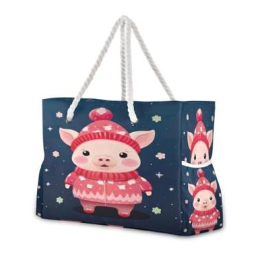 Imagem de Wassud Bolsa de praia de Natal com chapéu de Papai Noel, bolsa de praia grande para mulheres, impermeável, à prova de areia, bolsa de viagem com zíper e bolso para piscina, academia, acampamento