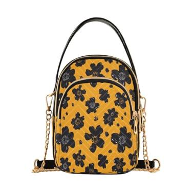 Imagem de CEBUGI Bolsa tiracolo feminina clutch bolsa de telefone flores pretas elegante bolsa de ombro com alça de corrente removível