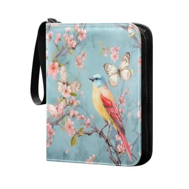 Imagem de Wassud Fichário de 4 bolsos com pássaro em flor de cerejeira comporta 400 cartões padrão, álbum TCG CCG MTG à prova d'água, presentes para colecionadores, meninos e meninas
