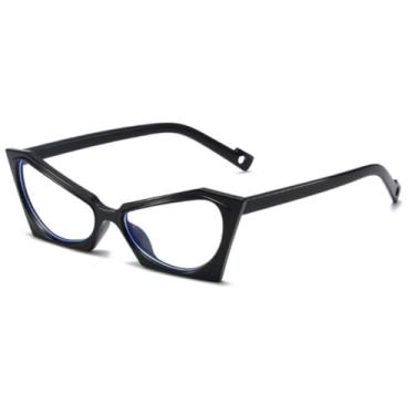 Imagem de Óculos de grau poligonais estilo olho de gato feminino e masculino vintage de luxo (preto)