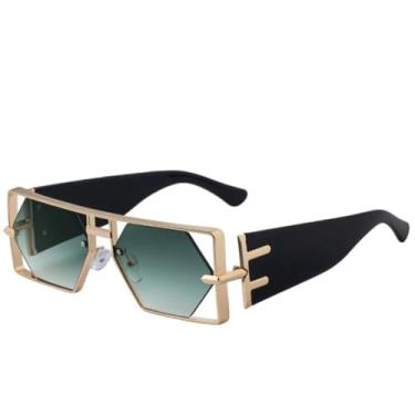 Imagem de JRLLFD Óculos de sol femininos vazados, estilo cyberpunk, luxuosos, para dirigir ao ar livre, UV400 (preto, gradiente, verde)