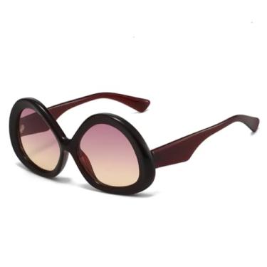 Imagem de HCPIHF Óculos de sol triangulares ovais femininos, padrão vintage, masculino, punk, degradê, uv400 (chá, roxo, rosa)