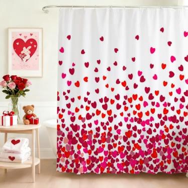 Imagem de Mocsicka Cortina De Chuveiro Dia Dos Namorados Vermelho Rosa Coração Cortina De Chuveiro 72X72 Polegadas Dia Dos Namorados Decoração De Casa Banheiro Banheira Com 12 Ganchos