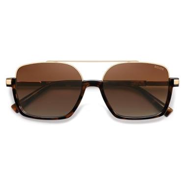 Imagem de SOJOS Óculos de sol aviador modernos para mulheres e homens polarizados retrô quadrado Y2K óculos de sol grandes SJ2659, Lente de classificação marrom com armação de tartaruga, 56-17-140