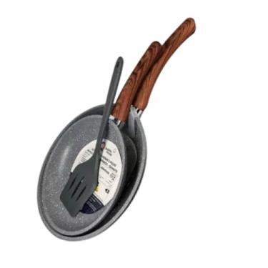 Imagem de Jogo de 2 Frigideiras Antiaderentes com Espátula de Silicone, Revestimento Cerâmico, 24cm e 20cm, Cinza, Cabo Ergonômico, Compatível com Fogão a Gás, Elétrico, Cerâmico e Indução