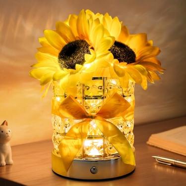 Imagem de Lâmpada de flor de girassol, lâmpada de mesa recarregável de LED sem fio, luminária de cabeceira de girassóis infinitamente reguláveis, luz noturna pequena para decoração de quarto, presentes de