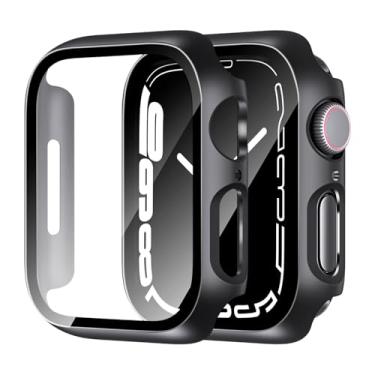 Imagem de idudu Capa rígida compatível com Apple Watch Series 7 8 41 mm [proteção total], protetor de tela integrado [sensível ao toque] Capa protetora fina de 41 mm, preta