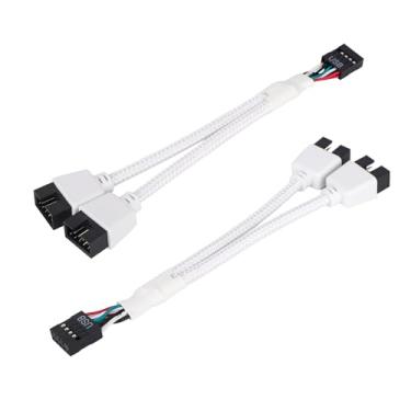 Imagem de 2un Cabos Extensores USB 2.0 de 9 Pinos para Placa-Mãe, Cabo Divisor USB 9 Pinos Trançado em Formato Y para Placa-Mãe Interna de Computador(Branco)