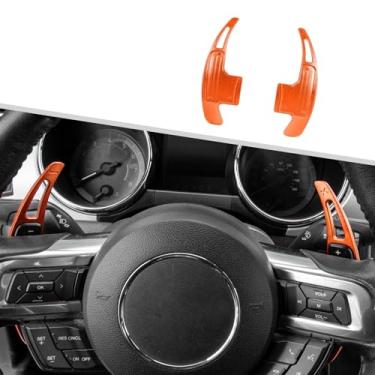 Imagem de Jimen Compatível com Ford Mustang 2015-2023, 1 par de guarnição de capa de câmbio de pá (laranja)