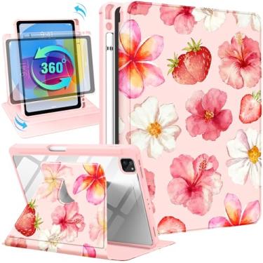 Imagem de Uppuppy Capa para iPad Air de 11 polegadas para iPad Pro de 11 polegadas - Capa inteligente com suporte giratório 360 com suporte para lápis para mulheres e meninas, hibisco para Air 4ª/5ª/M2 2024/M3