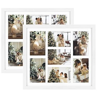Imagem de Golden State Art, Conjunto de 2, porta-retratos de 14 x 15,7 cm de madeira branca fosca, 7 aberturas para colagem de 10 x 15 cm