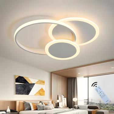 Imagem de Luminária de teto LED moderna, dimerizável com controle remoto, 3000K-6000K, estilo lustre, design criativo, luminária de teto embutida para sala de estar, quarto, cozinha, corredor, branca,