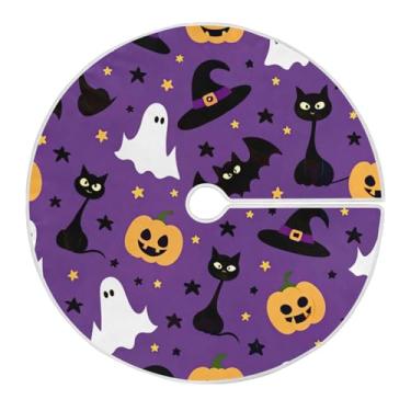 Imagem de JUZIHAI Saia de árvore de Natal com morcego Halloween Boo, tapete redondo, 91 cm, enfeites de Natal para decoração de festa em ambientes internos e externos