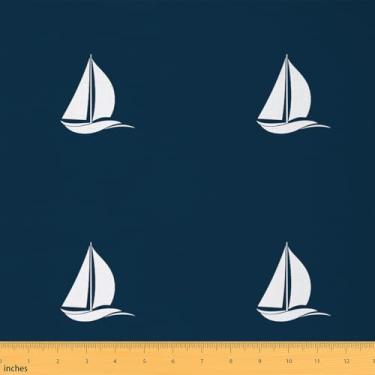 Imagem de Jejeloiu Tecido de estofamento de veleiro para cadeiras 1 jarda oceano para projetos de bricolage, à prova d'água, decoração interna e externa para crianças, náutico, litoral, mar, aventura, marinho,