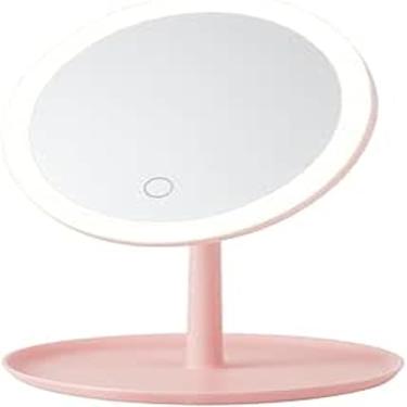 Imagem de Espelho de Maquiagem com LED, USB, Iluminação Dupla Fria e Quente, Portátil, 18cm Diâmetro, Branco e Rosa Sortido, com Aumento