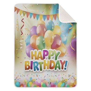 Imagem de Qilmy Cobertor de bebê feliz aniversário 76 x 101 cm, cobertor infantil de algodão macio para meninos e meninas, cobertor leve e quente para bebês de berço, carrinho de bebê, soneca, recém-nascido