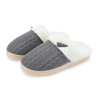 Imagem de Pantufas femininas confortáveis de espuma viscoelástica felpudas e quentes forro de pelúcia antiderrapante para uso interno e externo para quarto, Cinza, 7-8