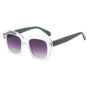 Imagem de HCHES Óculos de Sol Femininos de Luxo com Lentes Degradê Retrô, Cores Contrastantes e Proteção UV400 (Branco, Preto, Cinza)