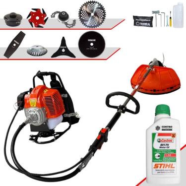 Imagem de Roçadeira Costal Multifunções Terra GRC-430 À Gasolina 43cc 1,7HP Para Todos os Tipos de Trabalho C/ Carretel + Kit de 7 Opções de Cortes + ÓLEO STIHL