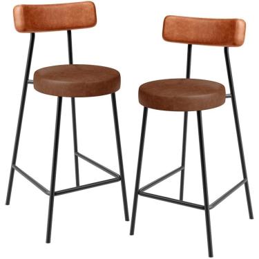 Imagem de Kit 02 Banquetas Baixa Cozinha Sala Jantar Bancada Milão L02 Couríssimo Camel Marrom