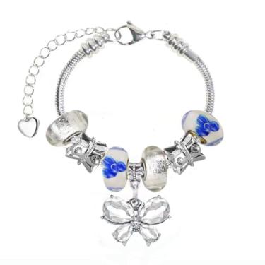 Imagem de White Birch Pulseiras Pandora com berloques ajustáveis de 17 a 21 cm, joias de flores e borboletas, 7.9 inches, Vidro